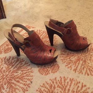 Brown peep toe heels